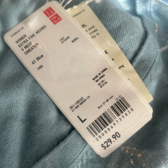 Uniqlo Sweaters - Blue V-Neck Women's Sweater 100% wool